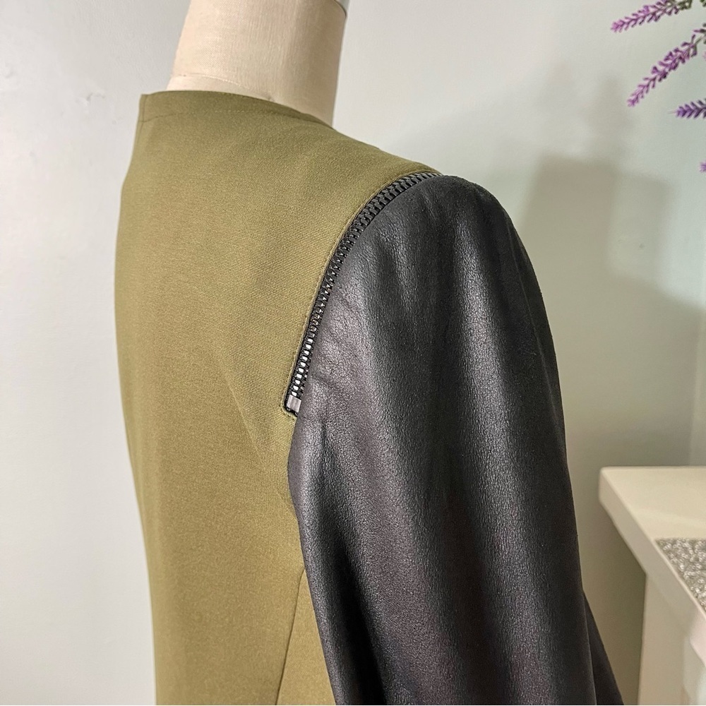 Theory Yaisa Pryor Leather Sleeve Blazer Jacket Olive Green & Black Large - Picture 12 of 16
